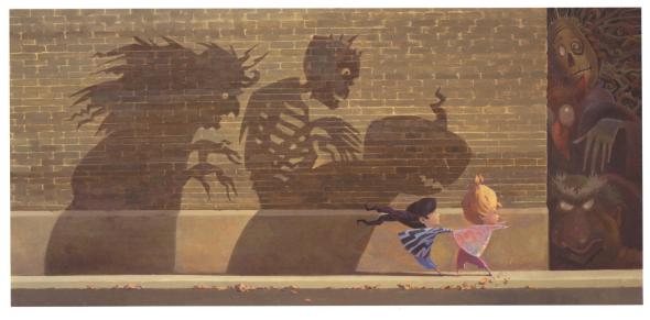 This is my first "fully-operational" illustration for the Siz and Driz storybook, "Around The Corner". Look out for flarbs and snarbs.