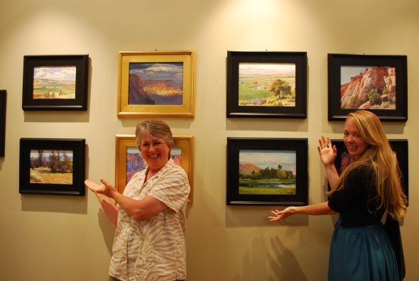 One of the pleasurable parts of the evening was having guests point out their favorite "Roxane" painting. This is Barb Edwards on the left and Katie Marsh on the right. Stiff competition for "Vanna White"!