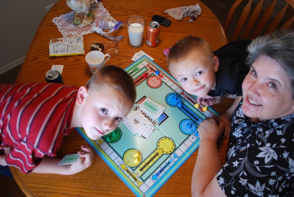 William, Jayson, and Grandma Melissa at the Sorry board. How does that game live on and on?! I remember playing Sorry with my dad and sisters at Christmas. Lots of fun.