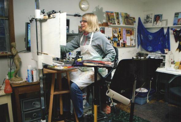 Roxane Mitchell Pfister, artist, in her Logan, Utah studio.