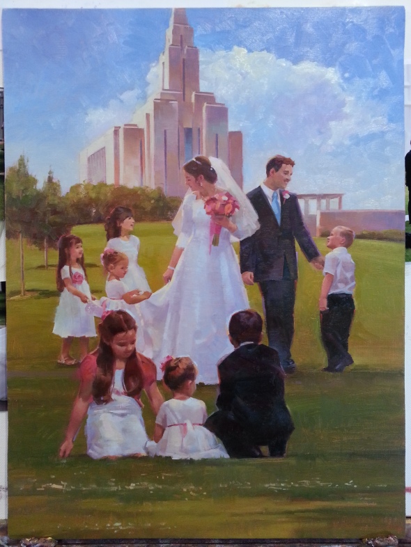 2. Illustration: This is a painting for commission/illustration for an LDS church magazine article about marriage in the temple. I used to use prismacolor pencils and pastels for my illustration work. Nowadays I am requested to oil paint my illustrations. I like the change. More practice with oil. Pays the bills.